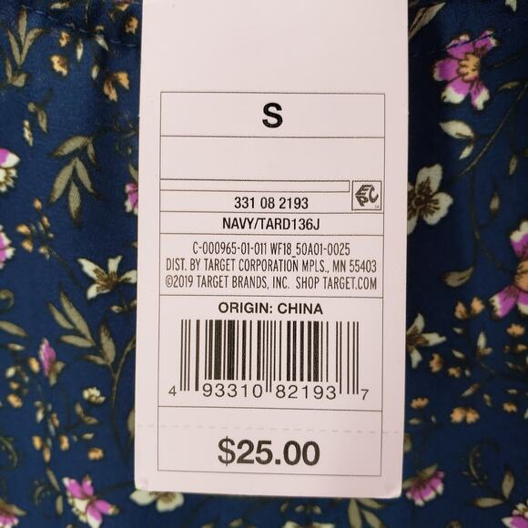 Wild Fable New Blue Floral  Bow Tie End Sleeve Tiered Dress Size Small - Picture 8 of 10